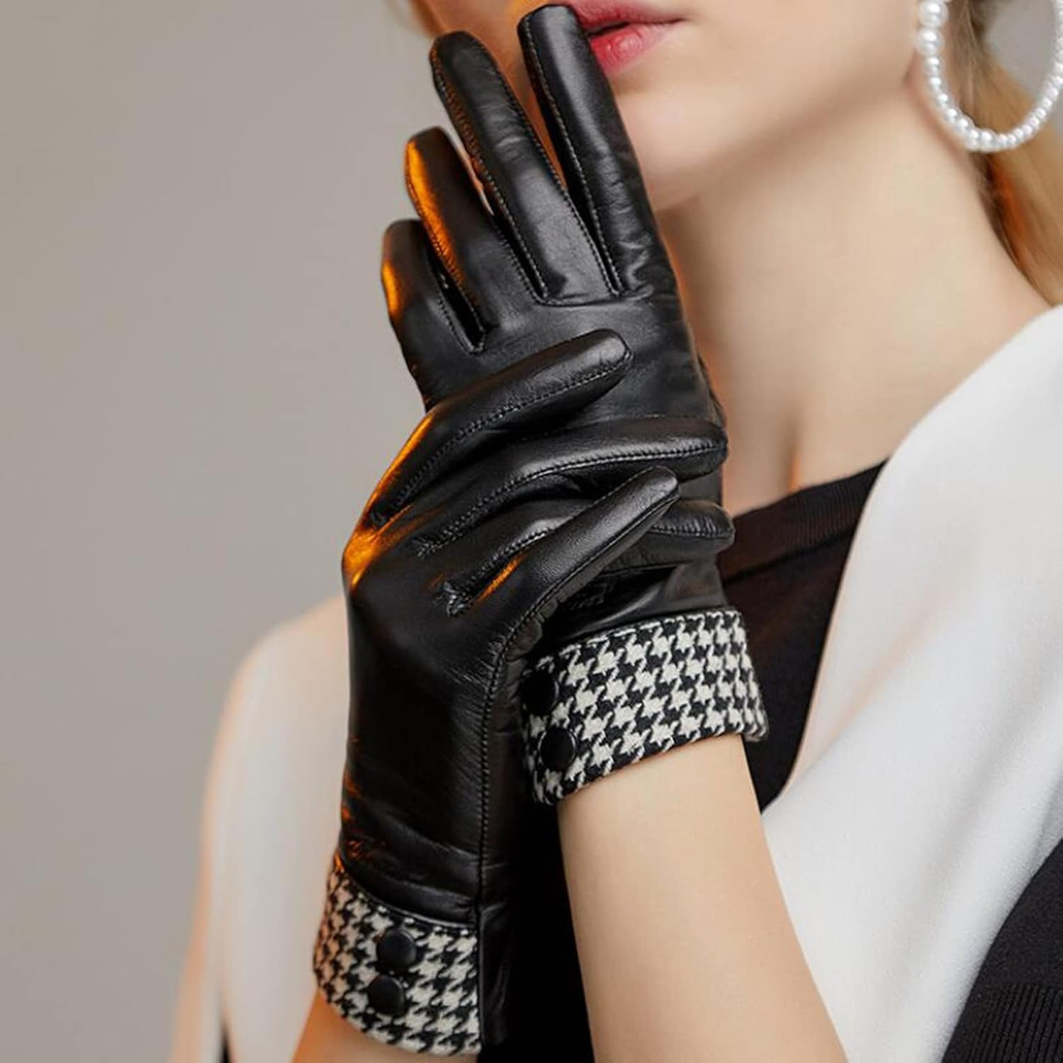 Guantes de Cuero para Mujer, Guantes cálidos de Piel de Oveja, Guantes con Pantalla táctil, Guantes para Ciclismo al Aire Libre, Guantes cálidos de Piel de Oveja