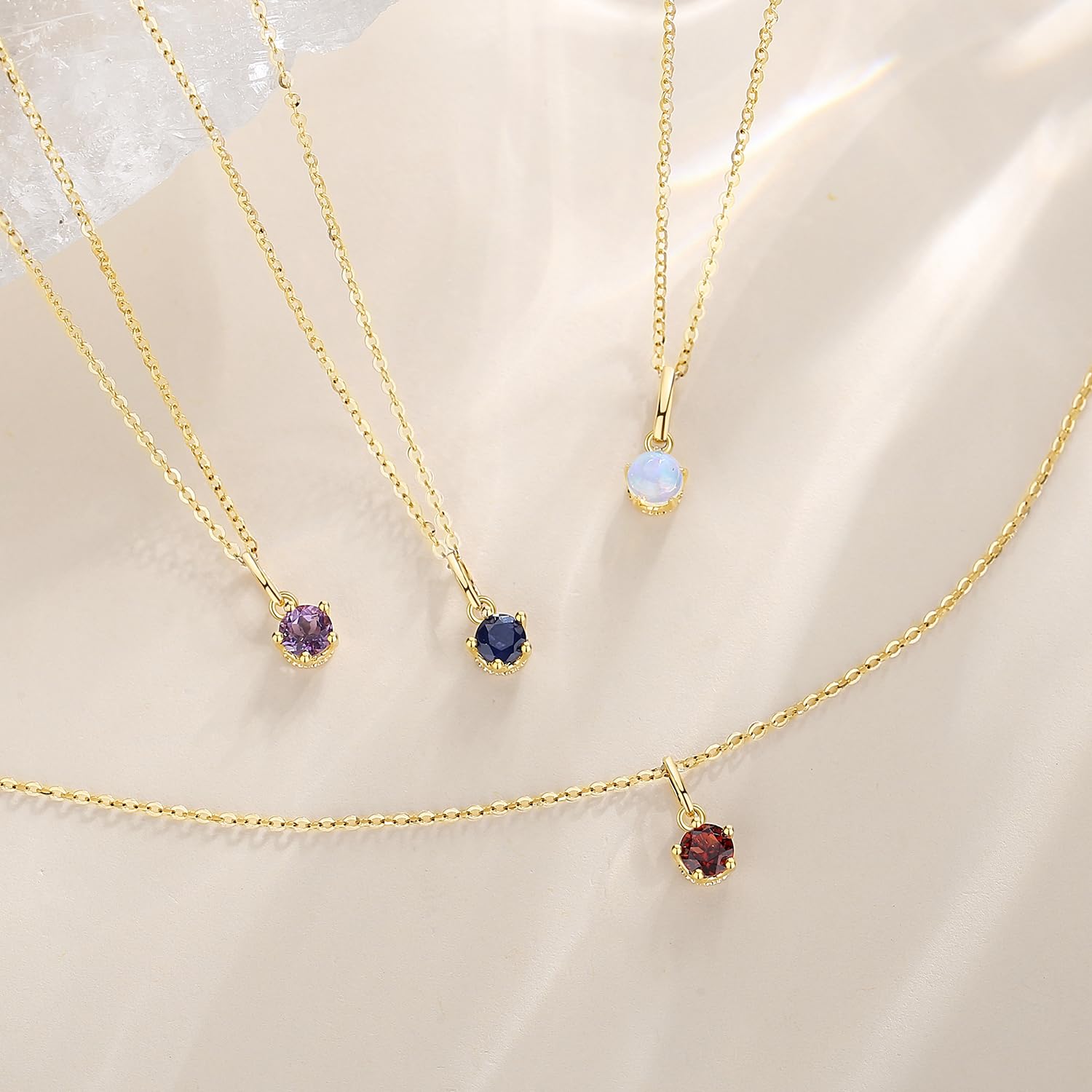 FANCIME Geburtsstein Kette aus Solide 14 Karat 585 Gelb Gold mit Edelstein Anhänger, Geburtsstein Halsketten Feine Geschenk Schmuck für Damen, Verstellbares Kette: 40 + 5 cm