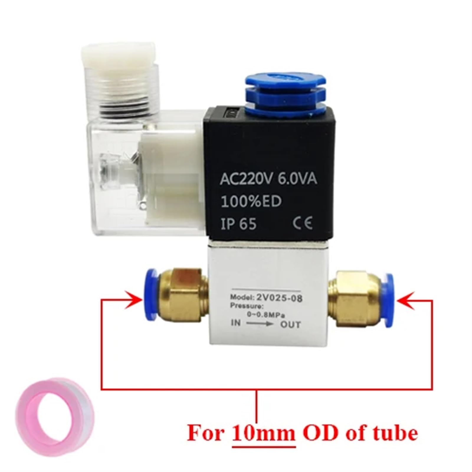 Sterowanie pneumatyczne zawory elektromagnetyczne NC 2V025-08 2 pozycje 2 porty 1/10.2 cm normalnie zamknięty DC12V 24V AC110V 220V (2V025-08 i PC10-02, DC24V)