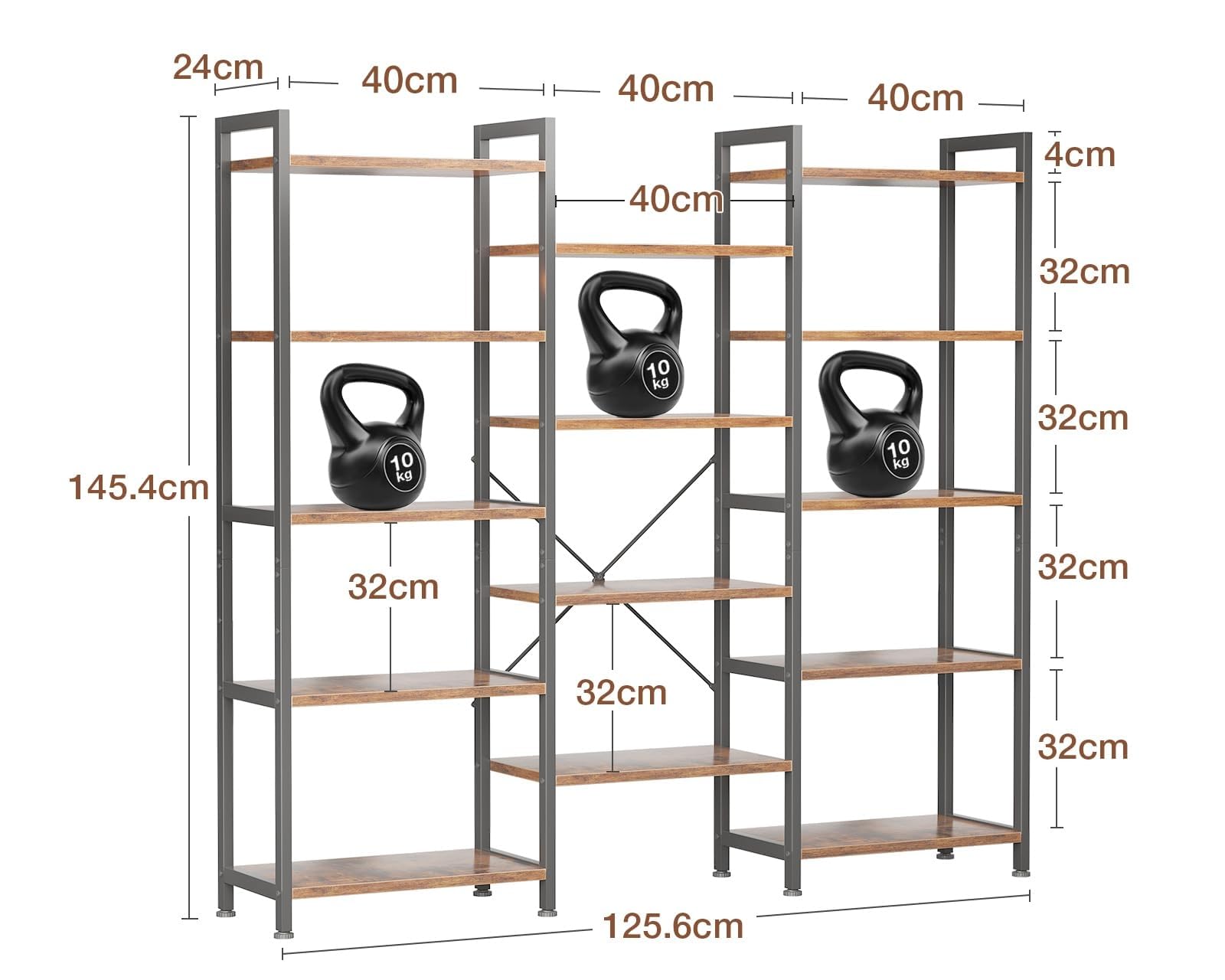 Coleshome Bücherregal mit 14 Ablagen Metallrahmen, 5 Etagen, Industrie-Design, Raumtrenner Regale mit Stauraum, 24 x 125.6 x 145.4 cm Standregal für Büro, Wohnzimmer, Schlafzimmer, Küche, Braun