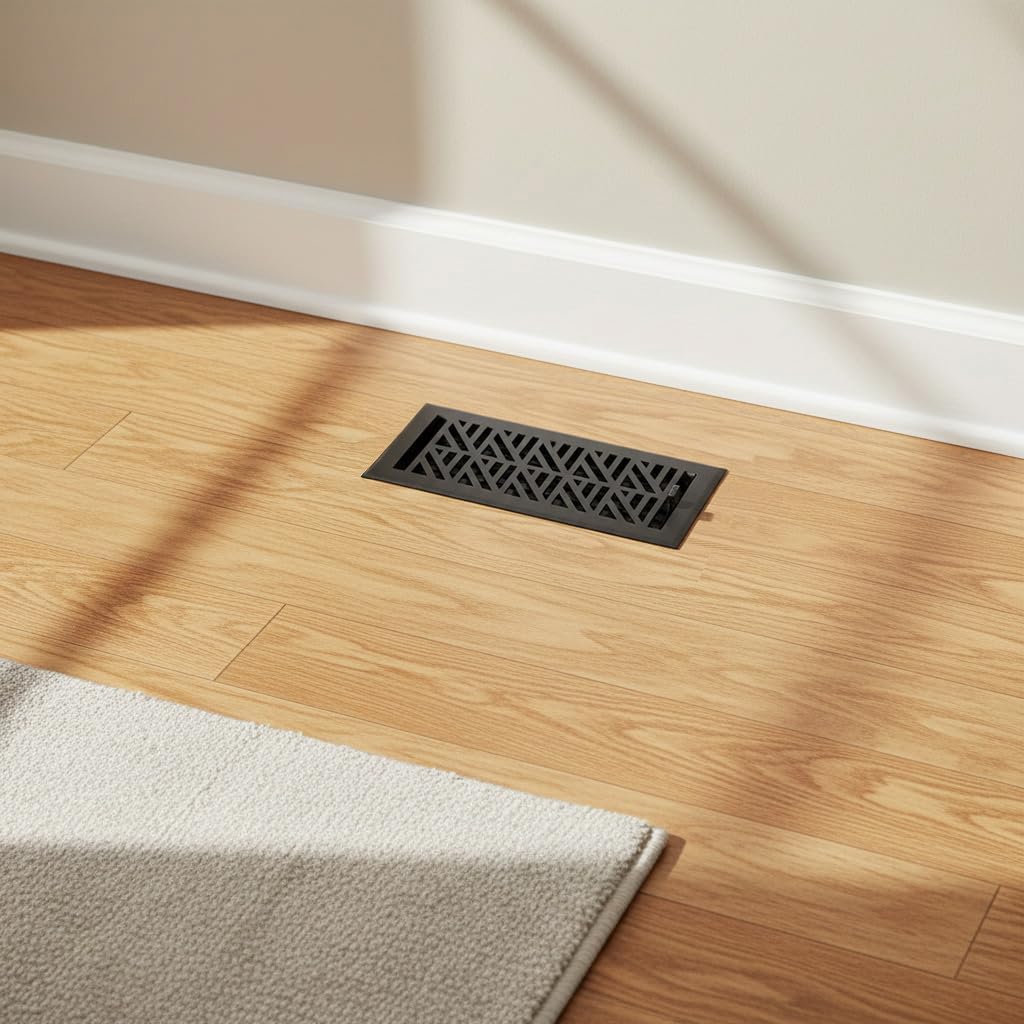 Empire Register Co, Steel Floor Register - 4x10 inch, Abstract Design, Textured Black Finish, Heavy Duty Walkable Steel Floor Vents, Metal Damper Attached Air Vents for Home Floor only