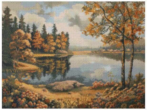 Cadeau broderie point de croix lac en automne kit coton 36x26 cm