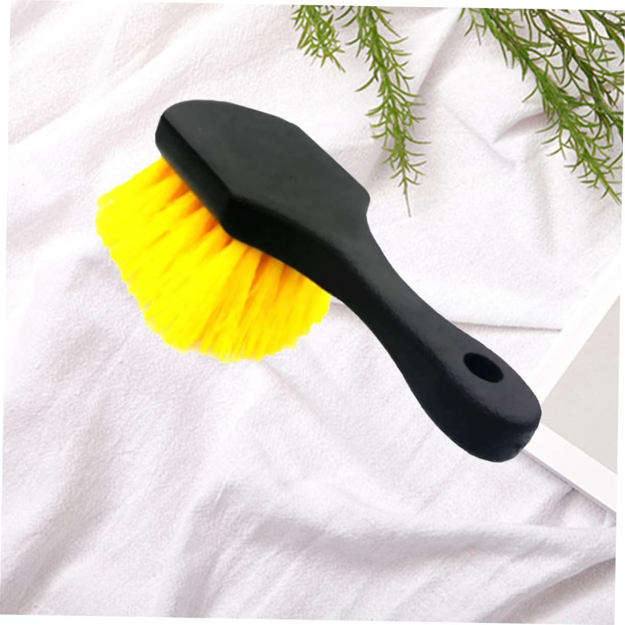 Car Wheel Cleaning Brush with Stiff Coarse Silk Bristles Short Handle for Tyre and Rim Scrubbing Durable Anti-Skid Grip for Deep Cleaning