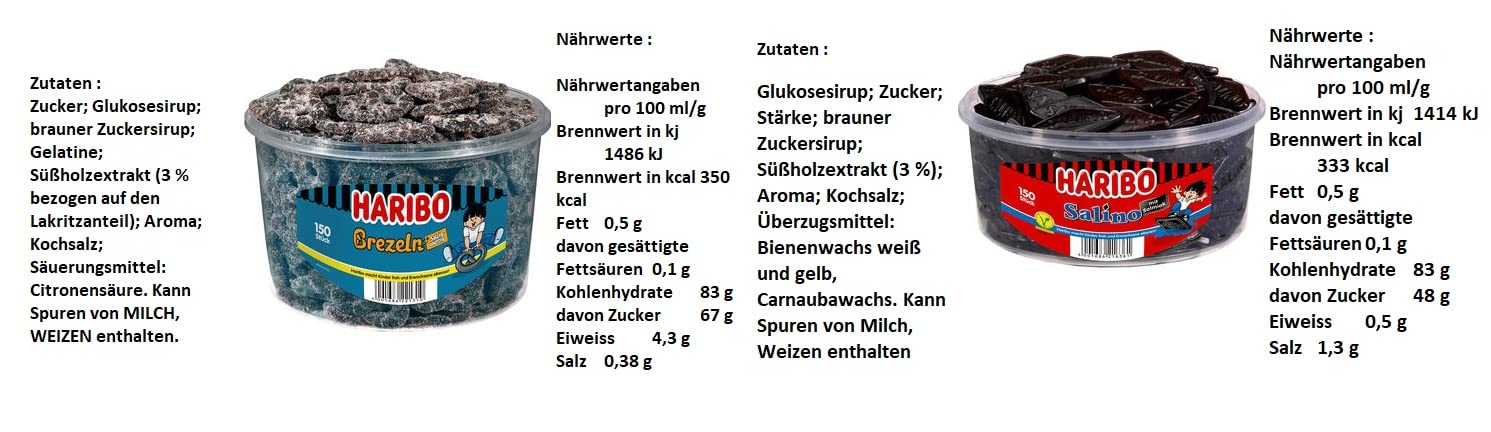 8 Dosen Haribo Lakritz Mix aus 7 Sorten 1x Salino, 1x Salzbezeln, 1x Vampire, 1x Viola, 1x Lakritz Schnecken, 1x Konfekt Stangen 2x Color-Rado