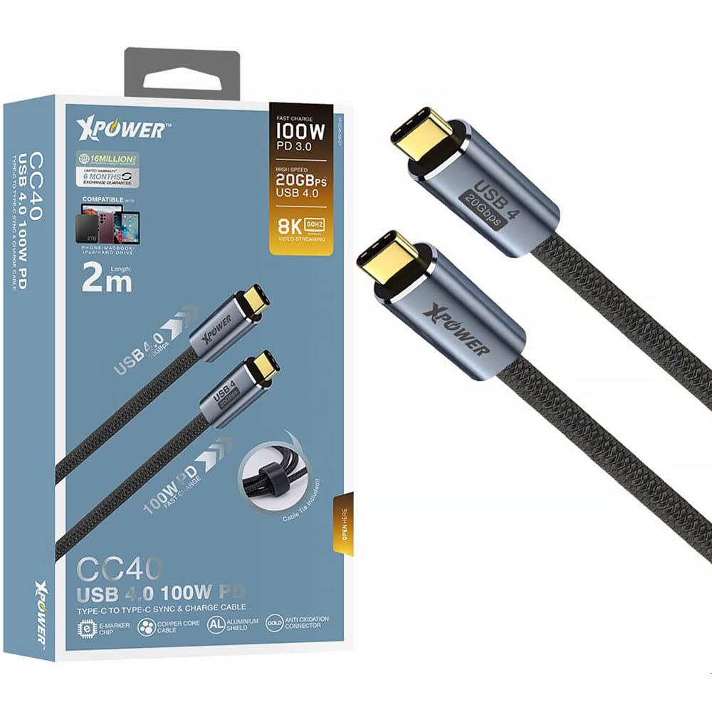 USB 4 Cable [2 Meter] 100W PD 3.0 Fast Charging 20Gbps Data Transfer 8K Video 60 Hz USB-C with e-marker chip for Smart Phone/Macbook/iPad/Hard Drive - USB4 2M
