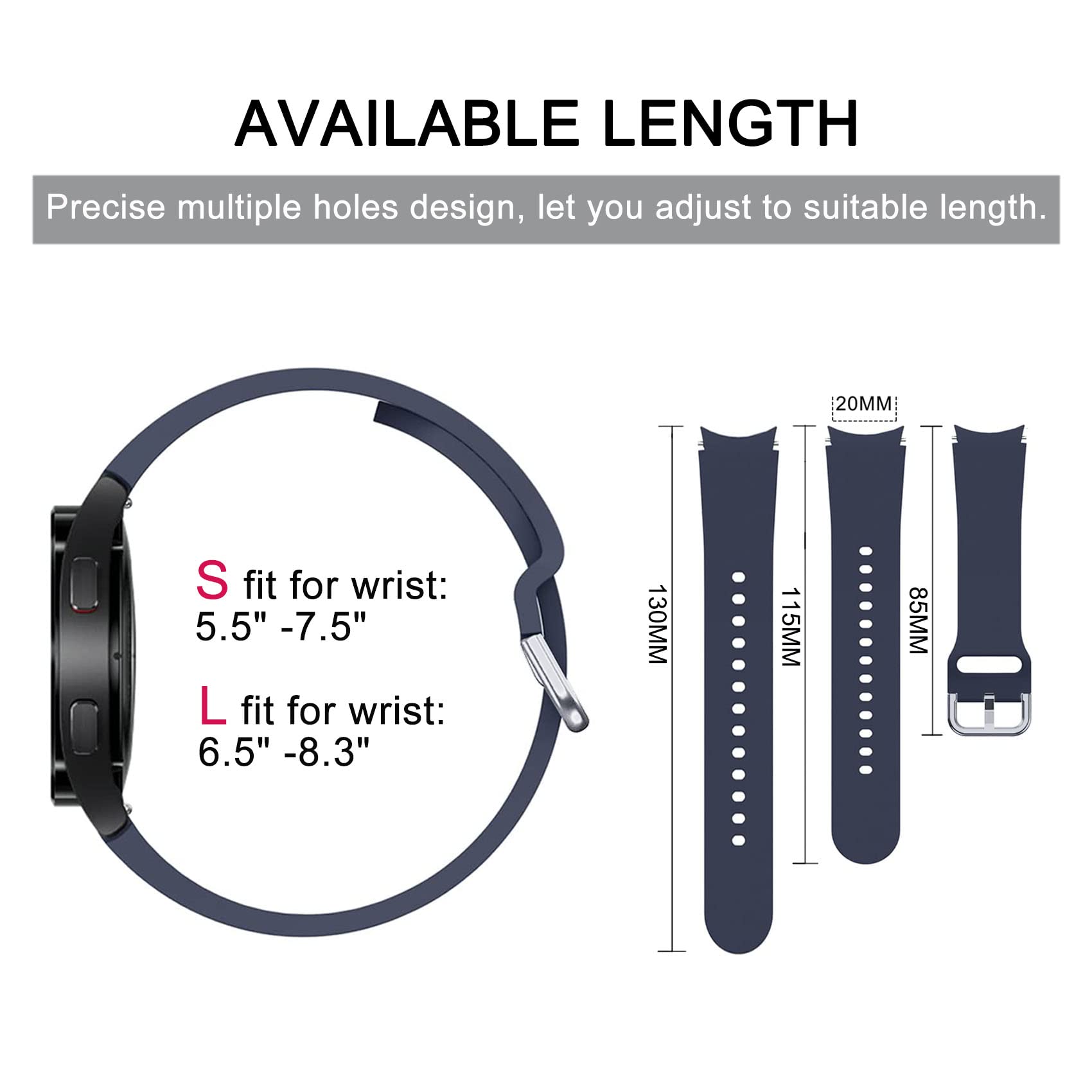 Lot de 10 bracelets de sport en silicone souple compatibles avec Samsung Galaxy Watch 7 6 5 4 mm 40 mm 44 mm, Galaxy Watch 6 4 Classic 42 mm 46 mm 43 mm 47 mm, Galaxy Watch 5 Pro 45 mm, Galaxy Watch