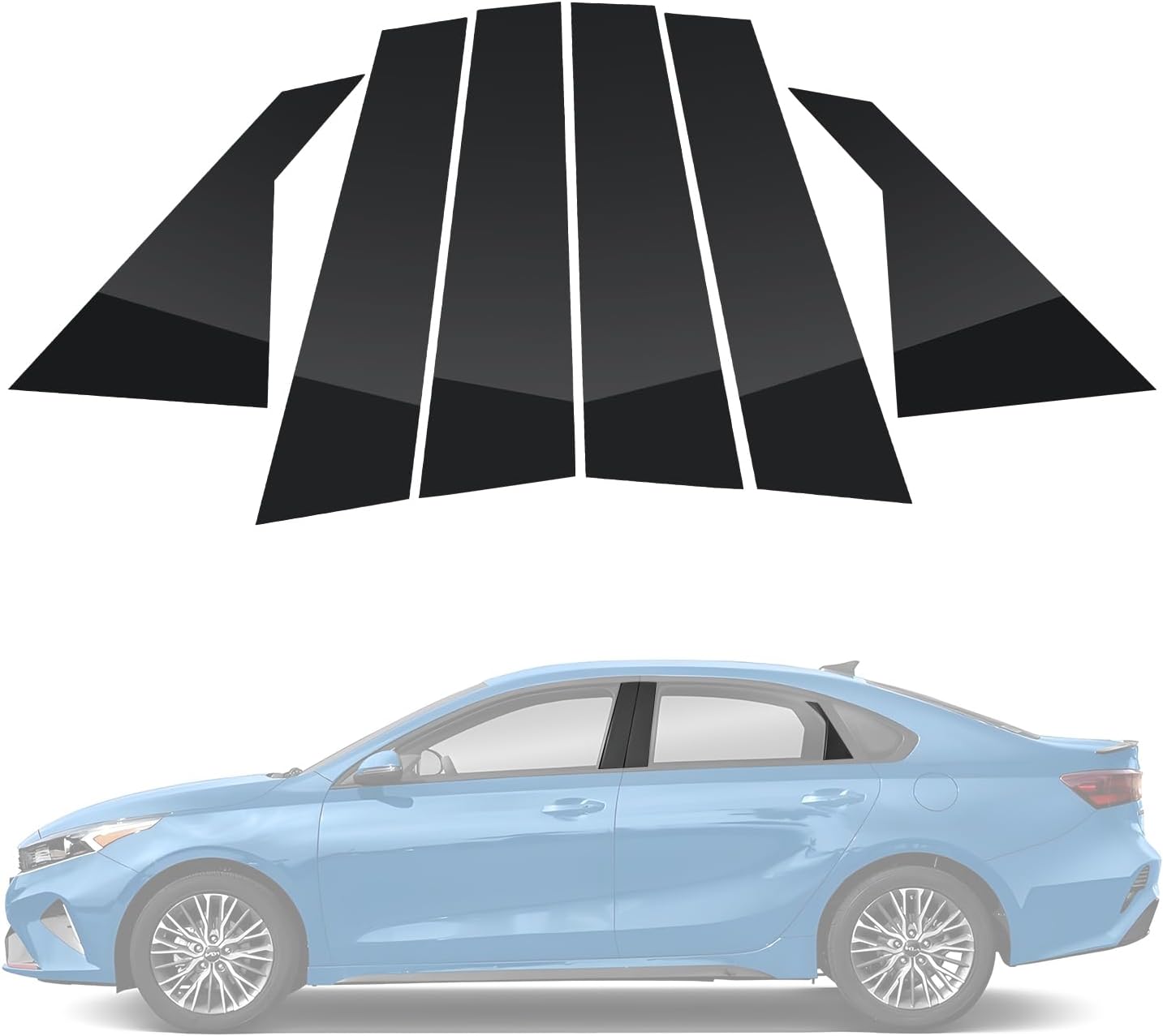 Door Window Trim for K-IA Forte 2019-2023 Sedan, Glossy Black Window Pillar Post Trim Kit, Strong Toughness PC Material Car Center Protect Stickers, 6 PCS