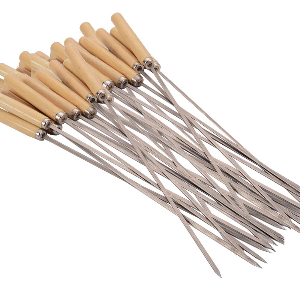 Barbecue Skewer Set, Stainless Steel Metal Barbecue Kebab Large Stainless Steel, Round Wood Heat-Resistant Handle - Suitable for Barbecue Beef, Vegetables,50Pack