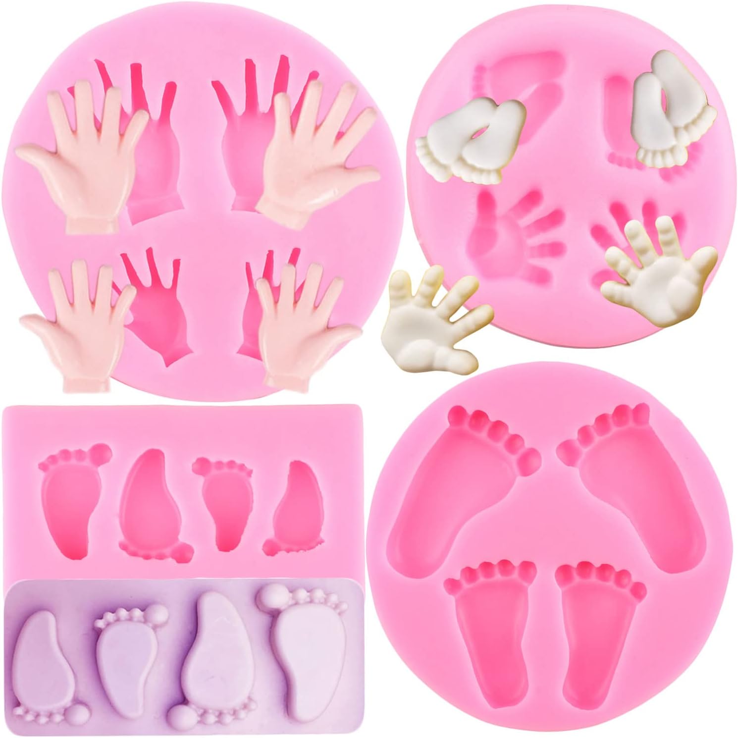 zixiangBaby Feet Hand Silicone Fondant Molds For Baby Shower Cake Decoration Cupcake Topper Candy Polymer Clay Chocolate Gum Paste Set Of 4