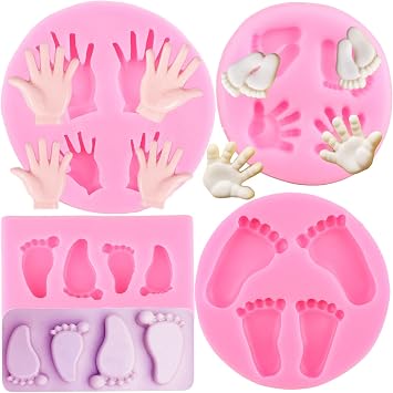 ZiXiang Baby Silicone Fondant Molds Baby Foot Fondant Mold Baby Hand Silicone Molds For Baby Shower Cake Decoration Cupcake Topper Candy Polymer Clay Chocolate Gum Paste Set Of 4