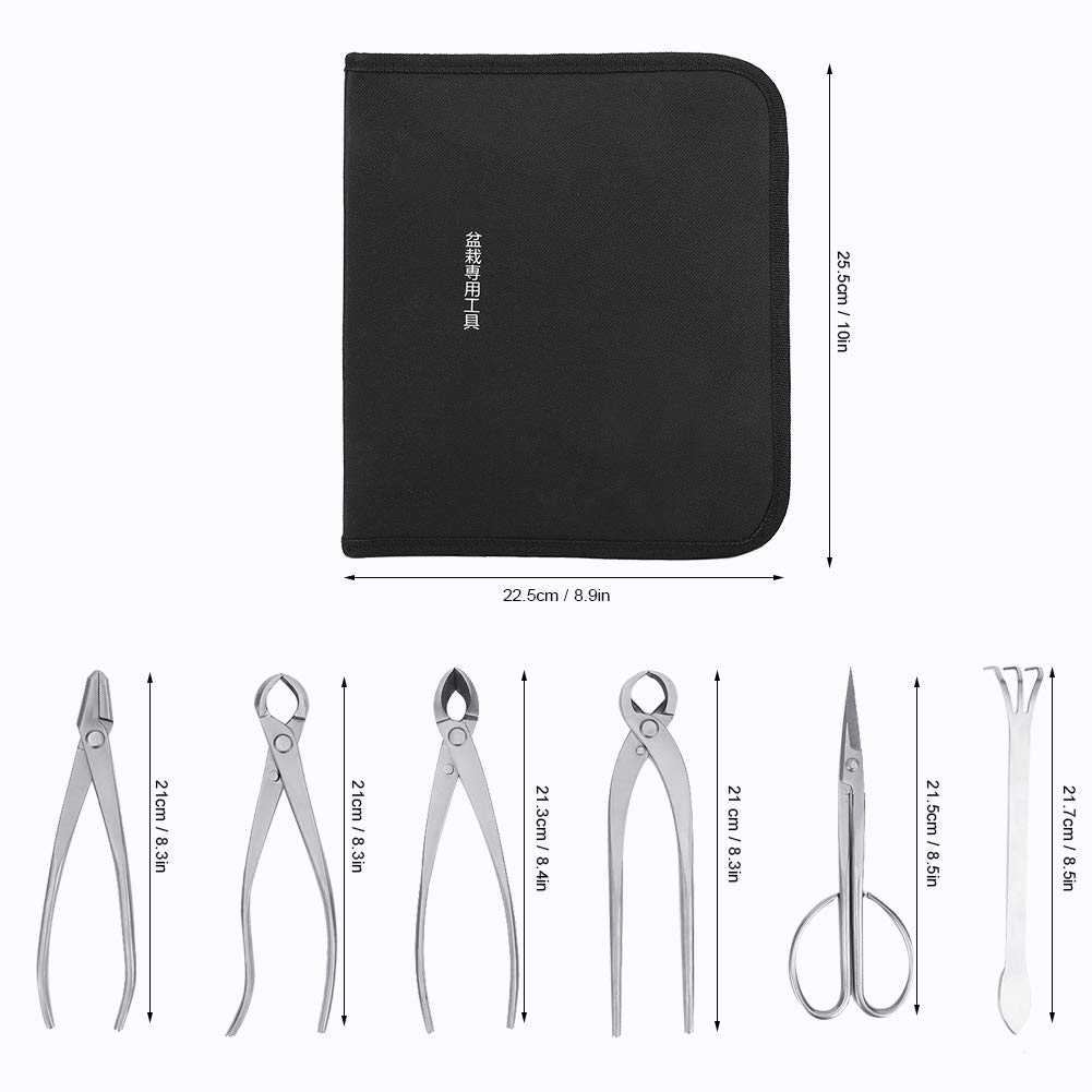 Juego de Herramientas para bonsái, Kit de Recorte de jardín de Acero Inoxidable de 6 Piezas con Bolsa de Almacenamiento para jardinería de árboles frutales bonsái