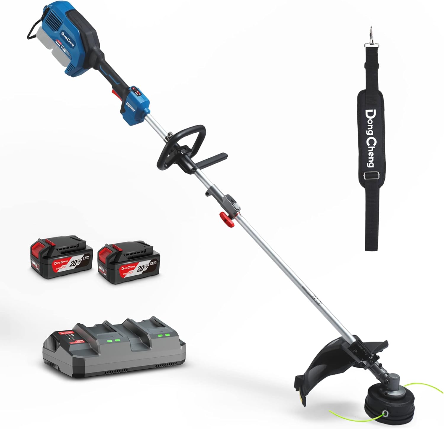 DongCheng 40V Brushless String Trimmer, 15" Cordless Weed Eater with Auto Feed, 6000 RPM, Includes 2x4.0Ah Batteries & Dual Charger, Shoulder Strap