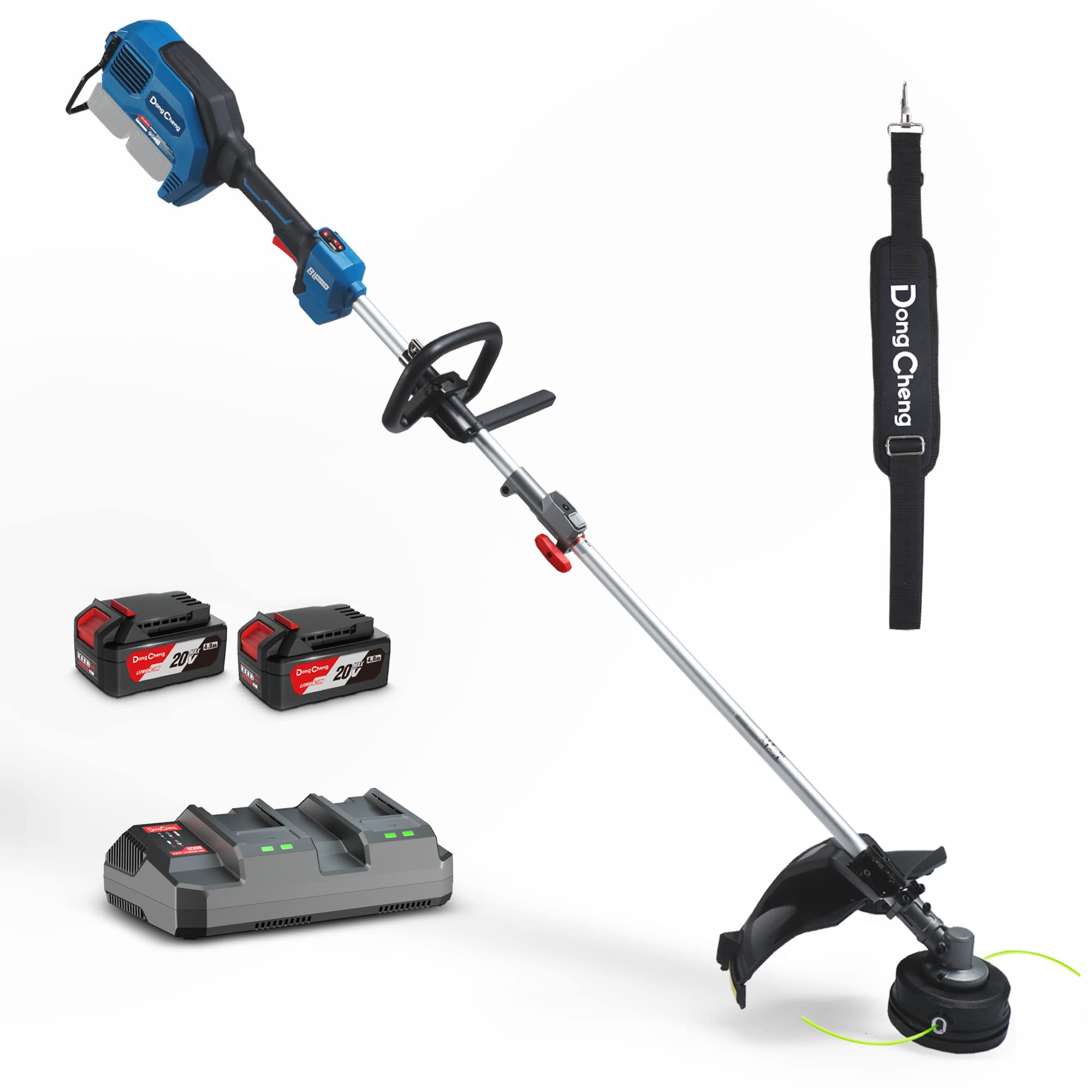 DongCheng Efficient String Trimmer 6000RPM, 40V Cordless String Trimmer with Advanced Brushless Motor & Comfortable Shoulder Strap. 15" Weed Wacker with Two 4.0Ah Batteries & One Fast Charger Blue
