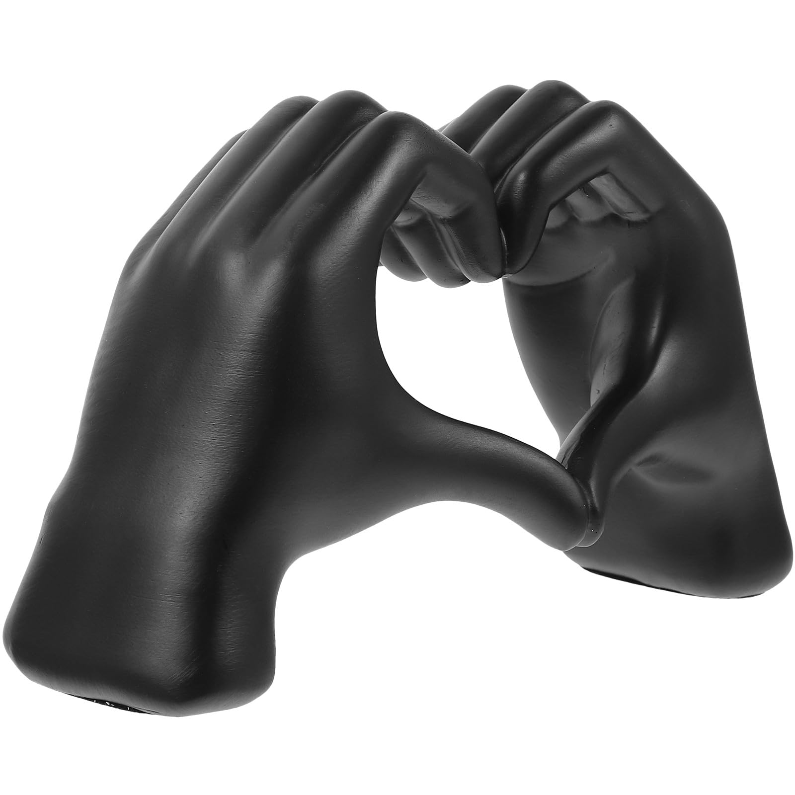 Sculpture en résine noire geste main cœur de 15 cm pour la décoration de table de bureau
