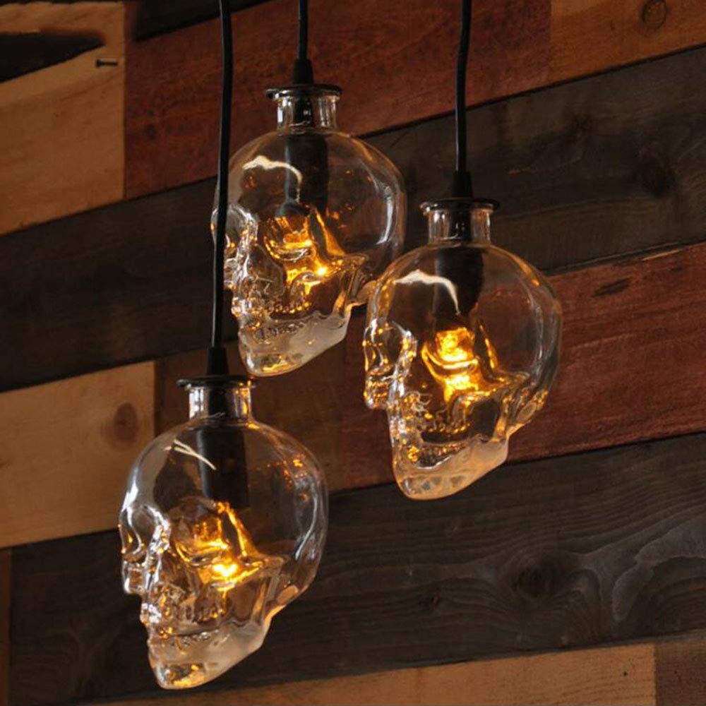 3-Kopf-Scheibe E14 Totenkopf Lampe Loft Vintage Bar Restaurant Halloween Schädel Kronleuchter Schädel Kopf Glas Kronleuchter,B