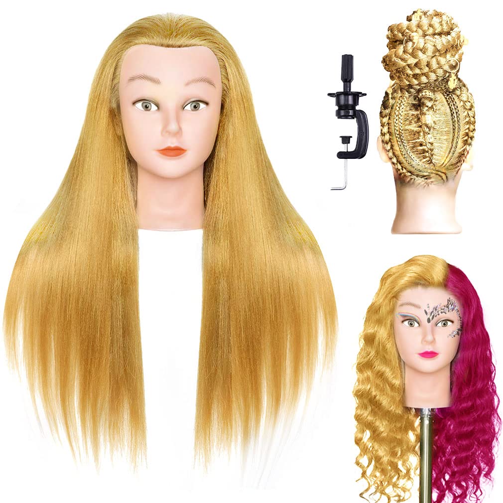 LuAiJa Mannequin Head 20"-22" 100% Real Hair Styling Training Head Manikin Cosmetology Doll Head Hair and Free Clamp Holder (Black of 1)