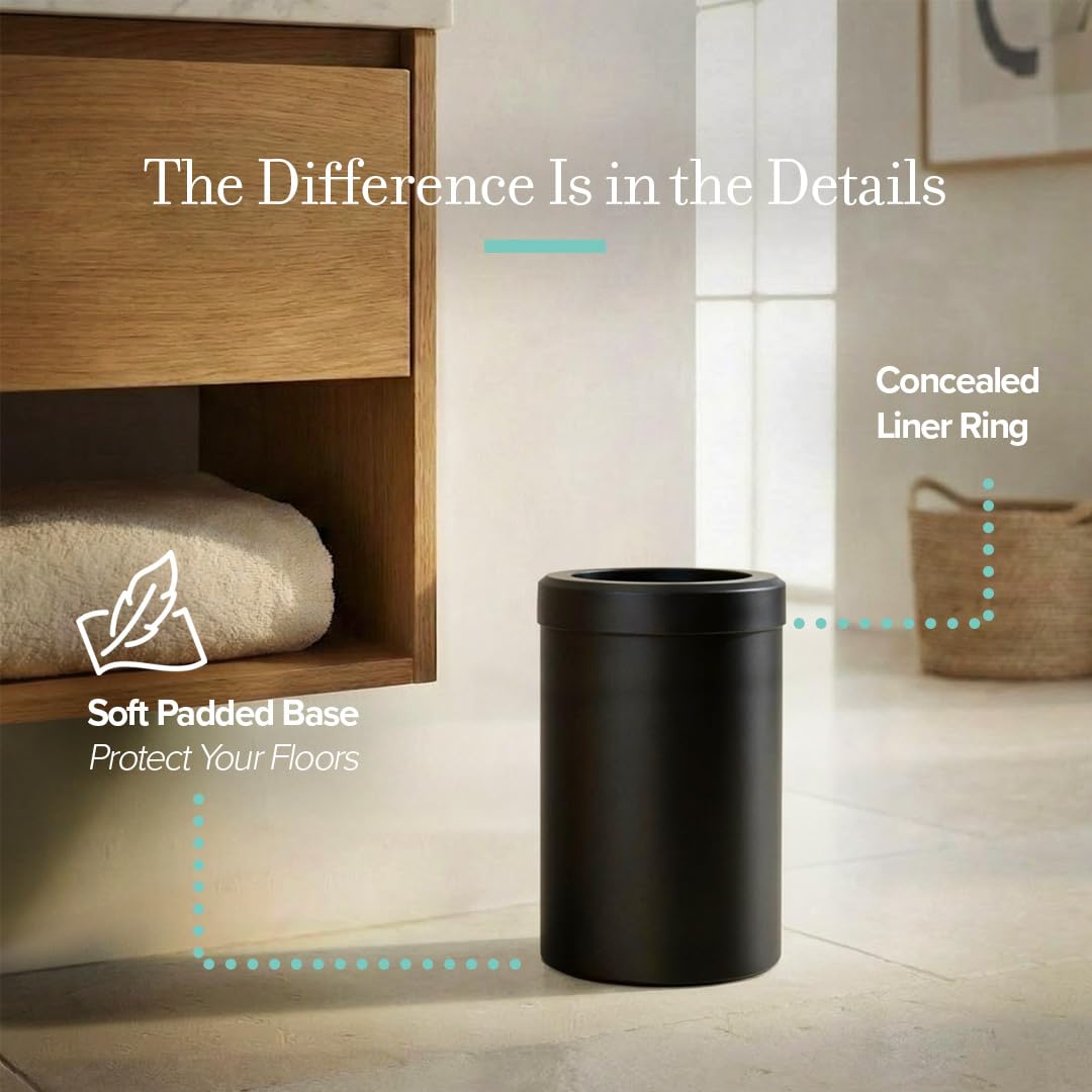 Gatco Small Bathroom Trash Can With Lid, Round 3 Gallon Stainless Steel Wastebasket, Under Sink, Matte Black, For Bathroom, Bedroom, Office (1912)