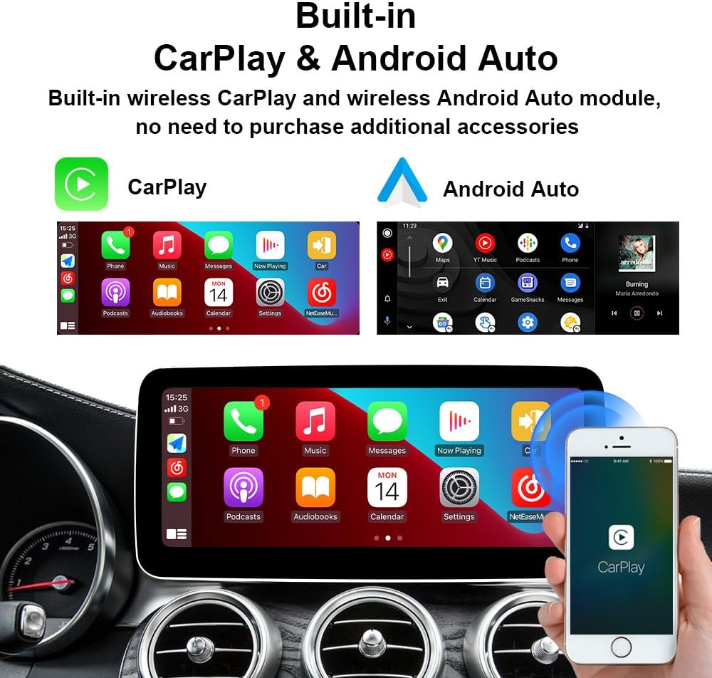10,25’’ Car Stereo Wireless Car Play&Android Auto Touch Screen for Mercedes-Benz E-Class W212 S212 E180 E200 E250 E260 E300 E320 E400 NTG4.0, Mirror Link/Voice Control/Music Play/GPS Navigation