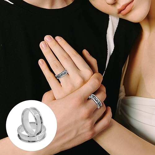 Miniatura 5 de Oubaka 18 anillos de dedo ranurados de acero inoxidable para fabricación de joyas, 789101112 anillos en blanco de 0.315 in de ancho, anillo redondo