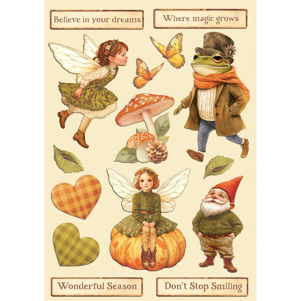 Stamperia - Coloured Wooden Shapes for Scrapbooks, Albums, Cards, Bullet Journals and More, Lasercut, Printed for Enhanced Detail, Perfect for Hobbies, Crafts and Gifting (Whispering Woods) (A5)