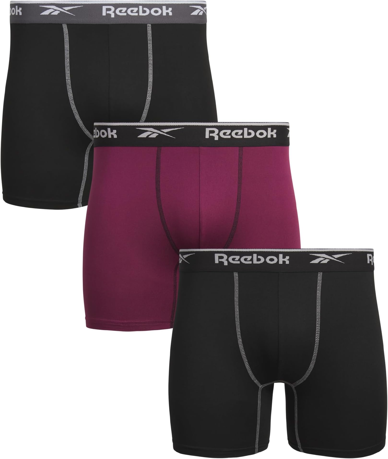 Reebok Mens Boxer Briefs - 3 Pack Moisture-Wicking Performance Stretch Mens Underwear Boxers w/Contour Pouch, 6” Inseam