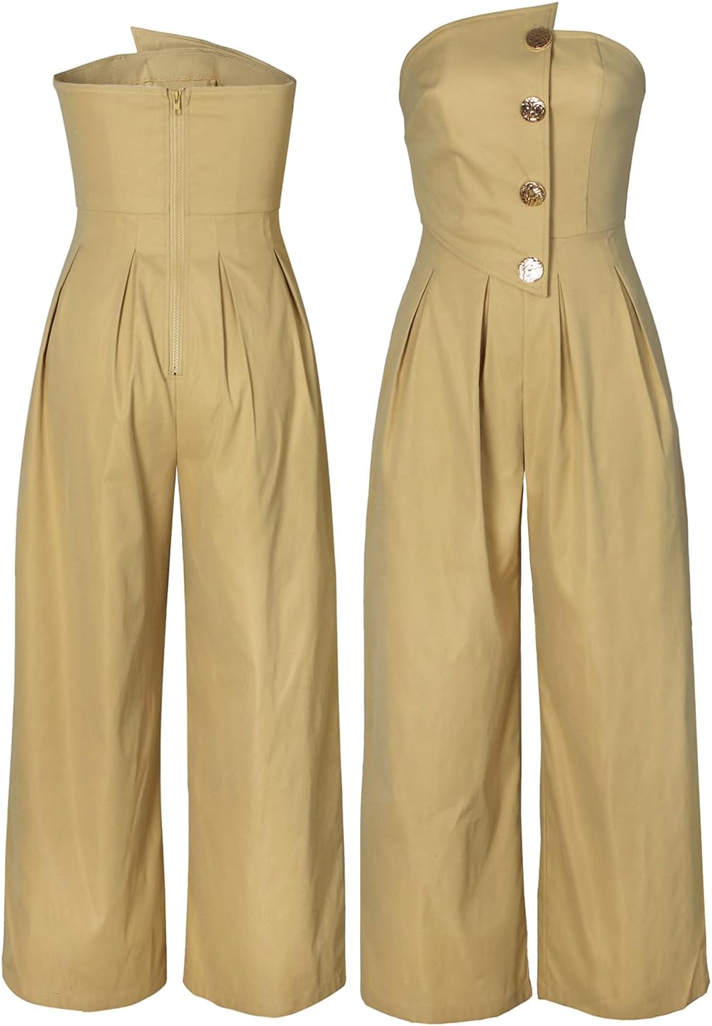 KANSOON Jumpsuits for Women Strapless Tube Top Wide Leg Long Pants Buttons Sexy One Piece Dressy Outfits - Image 5