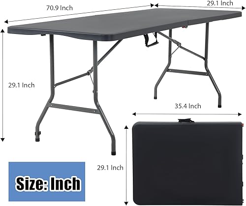 Miniatura 10 de Dkelincs Mesa plegable portátil de 4 pies, mesa de picnic de plástico, altura ajustable, resistente, plegable por la mitad con asa y patas de acero