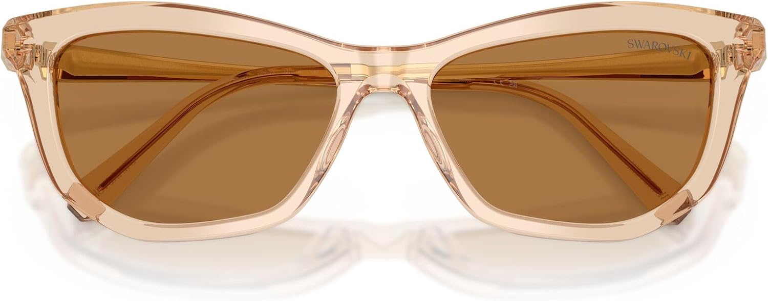 Swarovski Women's SK6057F Low Bridge Fit Cat Eye Sunglasses, Transparent Beige/Bronze, 56 mm