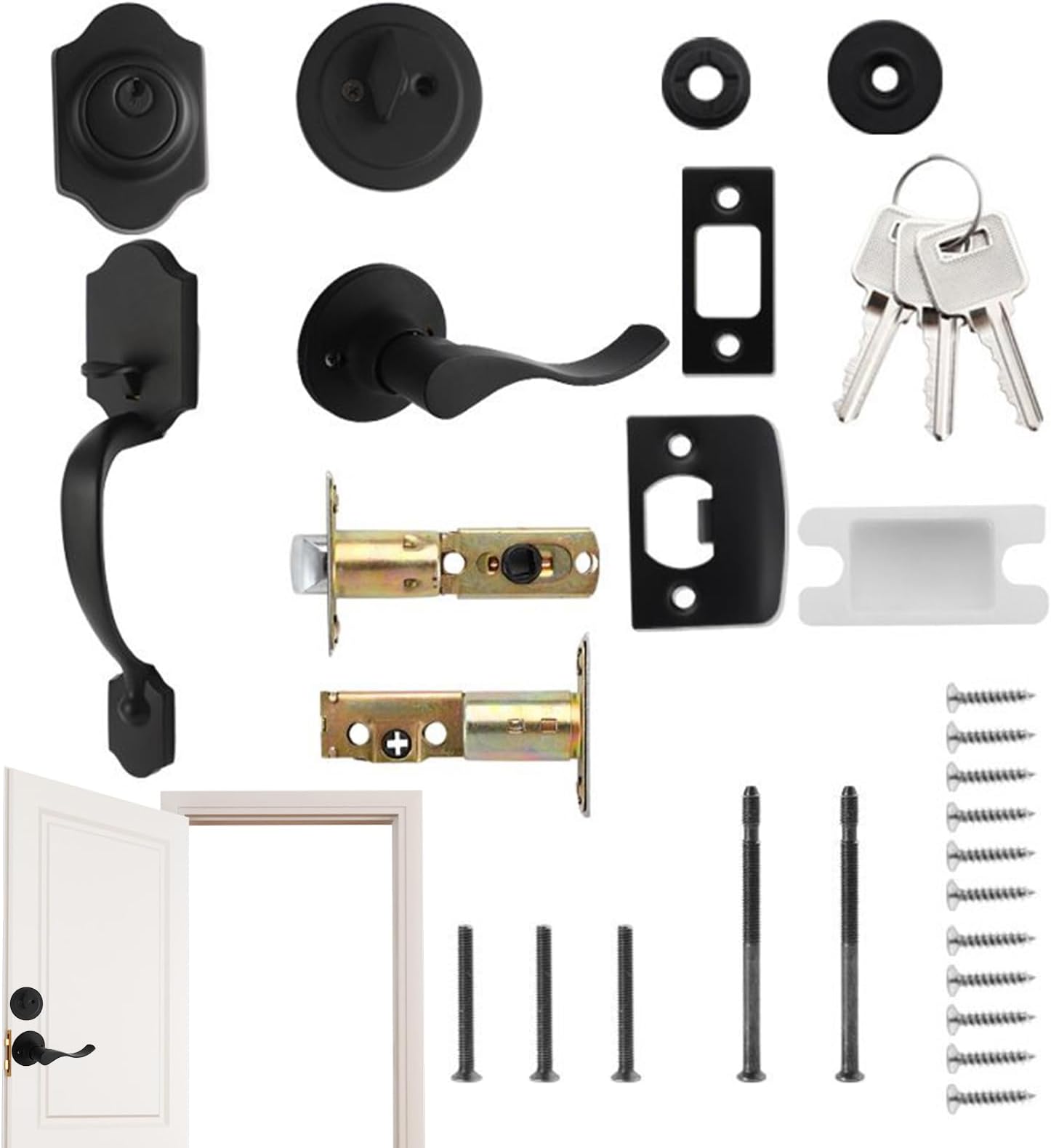 Double Map Lock and Door Handle Set | External Door Handle with Double Map Lock, Home Improvement Accessory for Entrance, Entrance Entrance Courtyard Exterior Patio