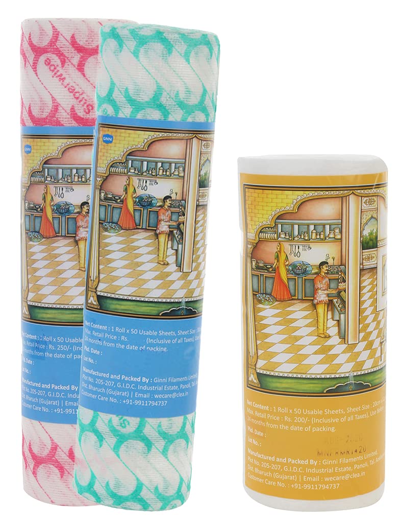GINNI Premium Reusable Kitchen Tissue Rolls - Printed, Washable & Multi-Purpose - 2 Rolls of 30 X 25 CM (50 GSM) & 1 Roll of 20 cm * 22 cm (70 GSM) (Combo of 1)-image-32