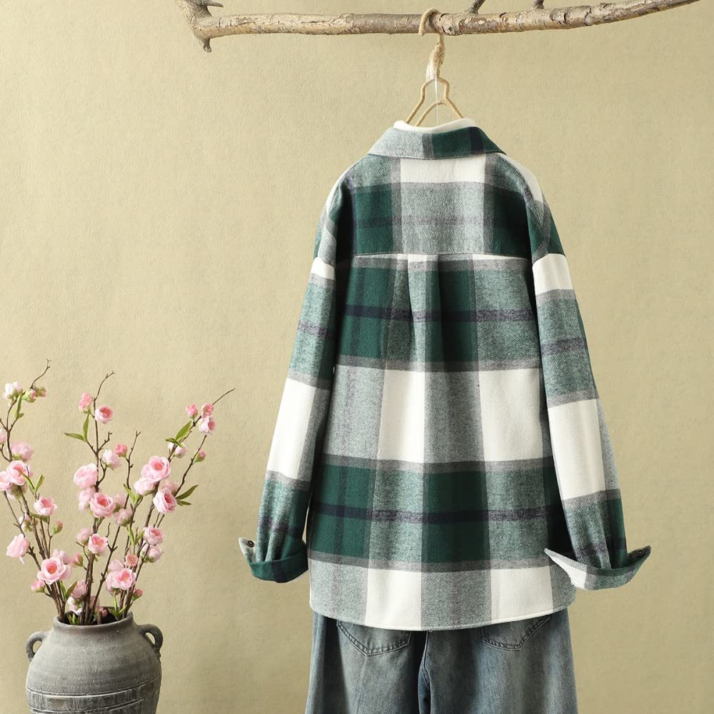 MIDJ Blusen Damen,Damenbluse Baumwolle Sherpa Vintage Dickes Kariertes Hemd Hellrosa Langarmhemd Schickes Button-Down-Revershemd Leichte Jacke Holzfällerhemd Geschenke