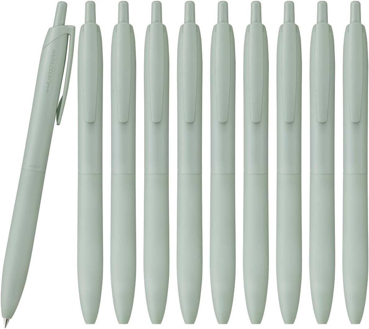 Uni Jetstream Single Ballpoint Pen, Equipped with 0.5mm Lite Touch Ink (Black), Sage, SXNLS05.52, Set of 10