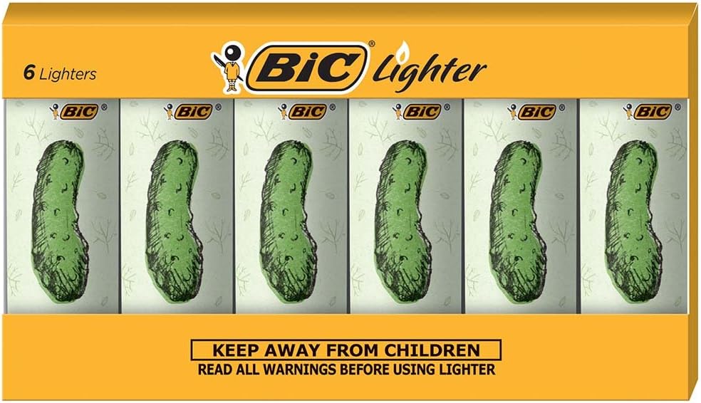 BIC Maxi Pocket Lighter, Special Edition Pickle Collection, Assorted Unique Lighter Designs, 6 Count Pack of Lighters