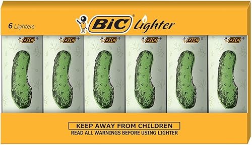 BIC Maxi encendedor de bolsillo, colección de pepinillos de edición especial, diseños únicos surtidos de encendedores, paquete de 6 encendedores
