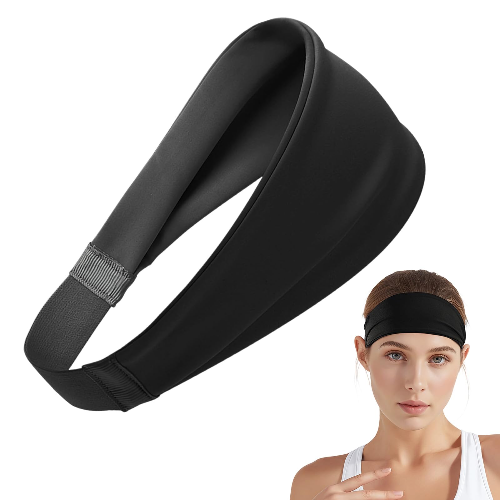 Upgrade Sweat Bands Headbands Men & Women, Sport Sweatband for Tennis, Basketball, Running, Gym, Working Out (Black-1, 2 Pack)