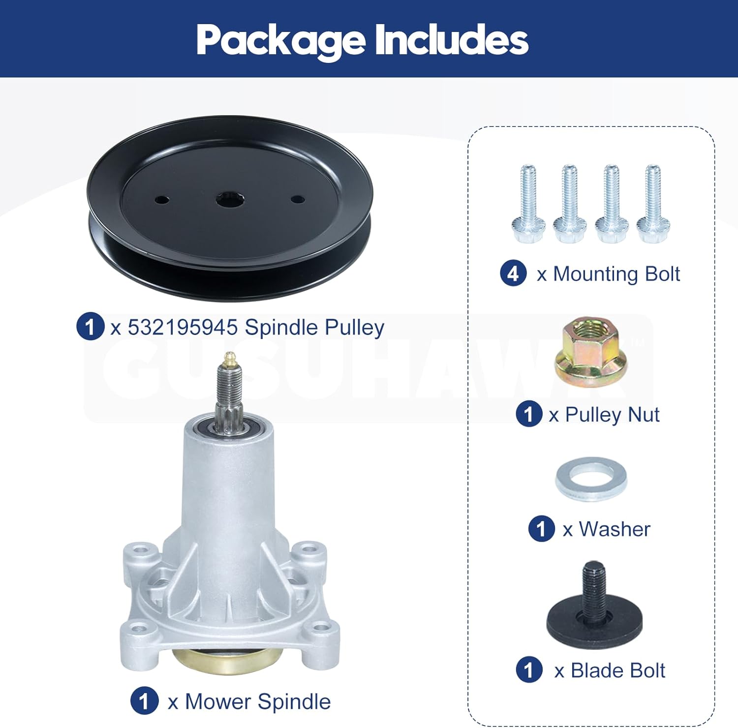 587819701 Spindle Assembly Kit with 197473 Pulley Replaces Craftsman 587819701 Mandrel Assembly Craftsman 42, 187292, 187281, 587125401, 532187281, 587820301, 587253301, 532195945