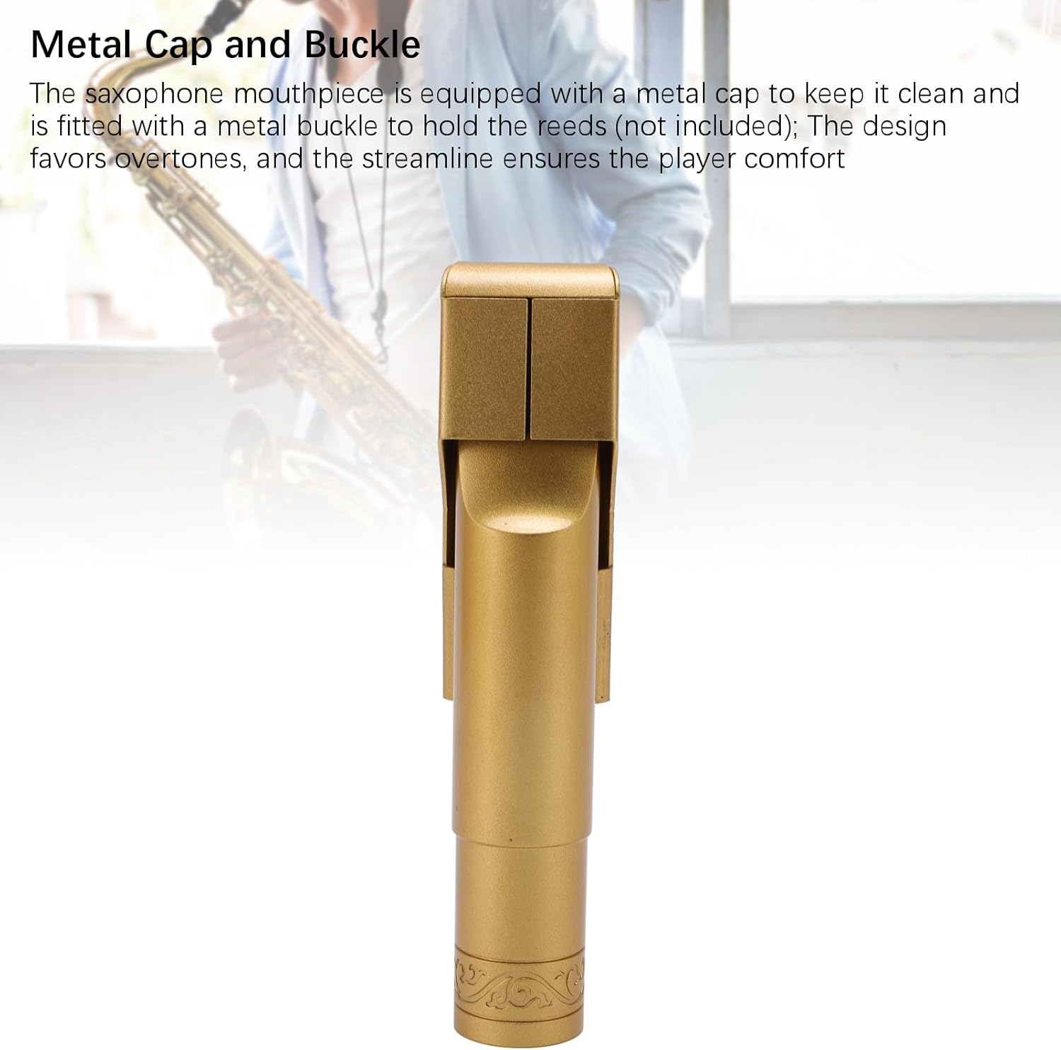 Professional Gold Plated Tenor, Gold Plated Brass Tenor Saxophone with Cap, Size 6 Metal Sax Mouthpiece, for Beginners and Professionals Lasting Bright Tone thumbnail