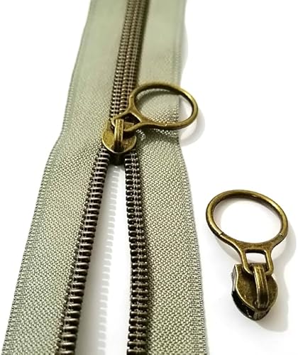 Miniatura 4 de Cremalleras de bobina de nailon #5  Cinta VOC DIY de 10 yardas con dientes metálicos de latón antiguo y 20 deslizadores para manualidades de costura