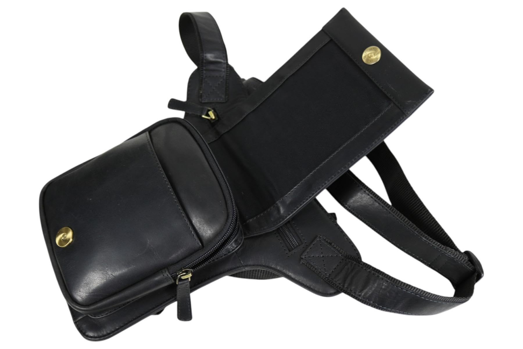 Borsa da gamba moto vera pelle uomo marsupio biker vintage teschio Custom Motorcycle MDM T81 Nero