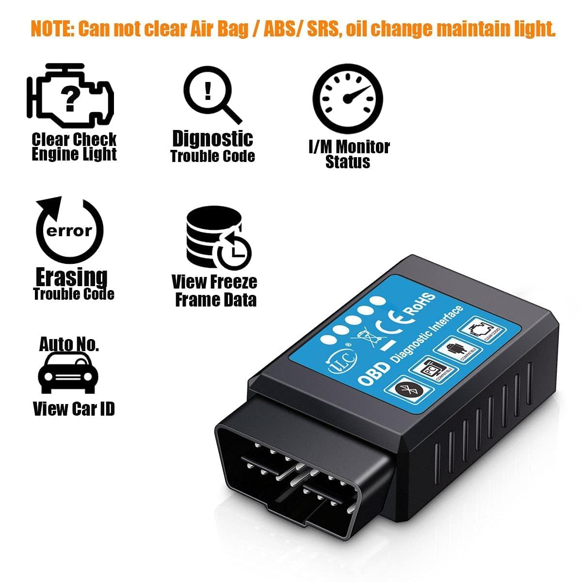 iLC OBD2 OBD Bluetooth Samochodów Diagnostyka Skaner Narzędzie ES OBD2 - Kompatybilny z Android i Windows Urządzenie (nie dla Apple iPad iPhone)