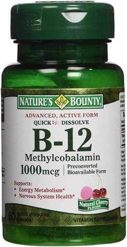 Nature's Bounty B-12 1000 mcg Micropastillas sabor cereza natural 60 ea (paquete de 4)