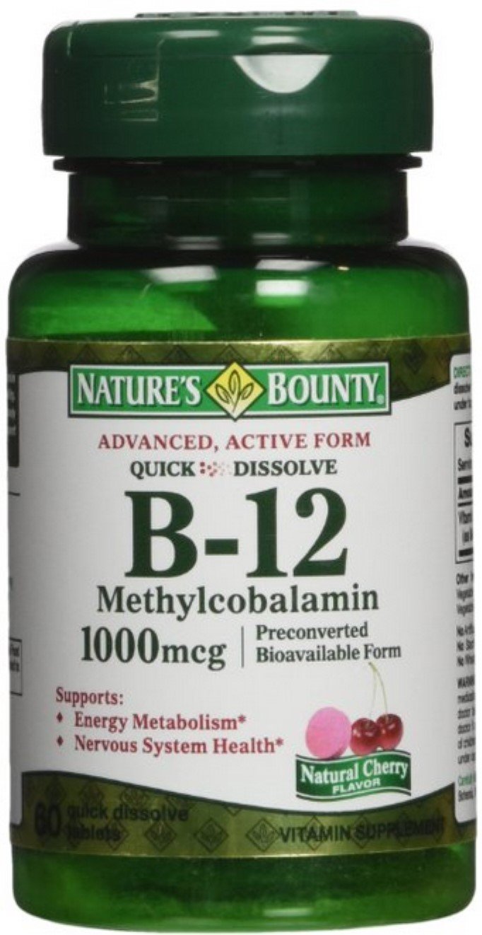 Nature's Bounty B-12 1000 mcg Microlozenges Natural Cherry Flavor 60 ea (Pack of 4) 60 Count (Pack of 4)