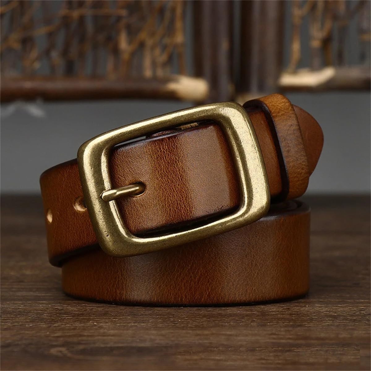 3,3 Cm Breite Kupferschnalle, Herrengürtel Aus Rindsleder, Handgefertigter Retro-Gürtel, Luxuriöser Gürtel, Breiter Jeansgürtel, Geschenk Für Herren