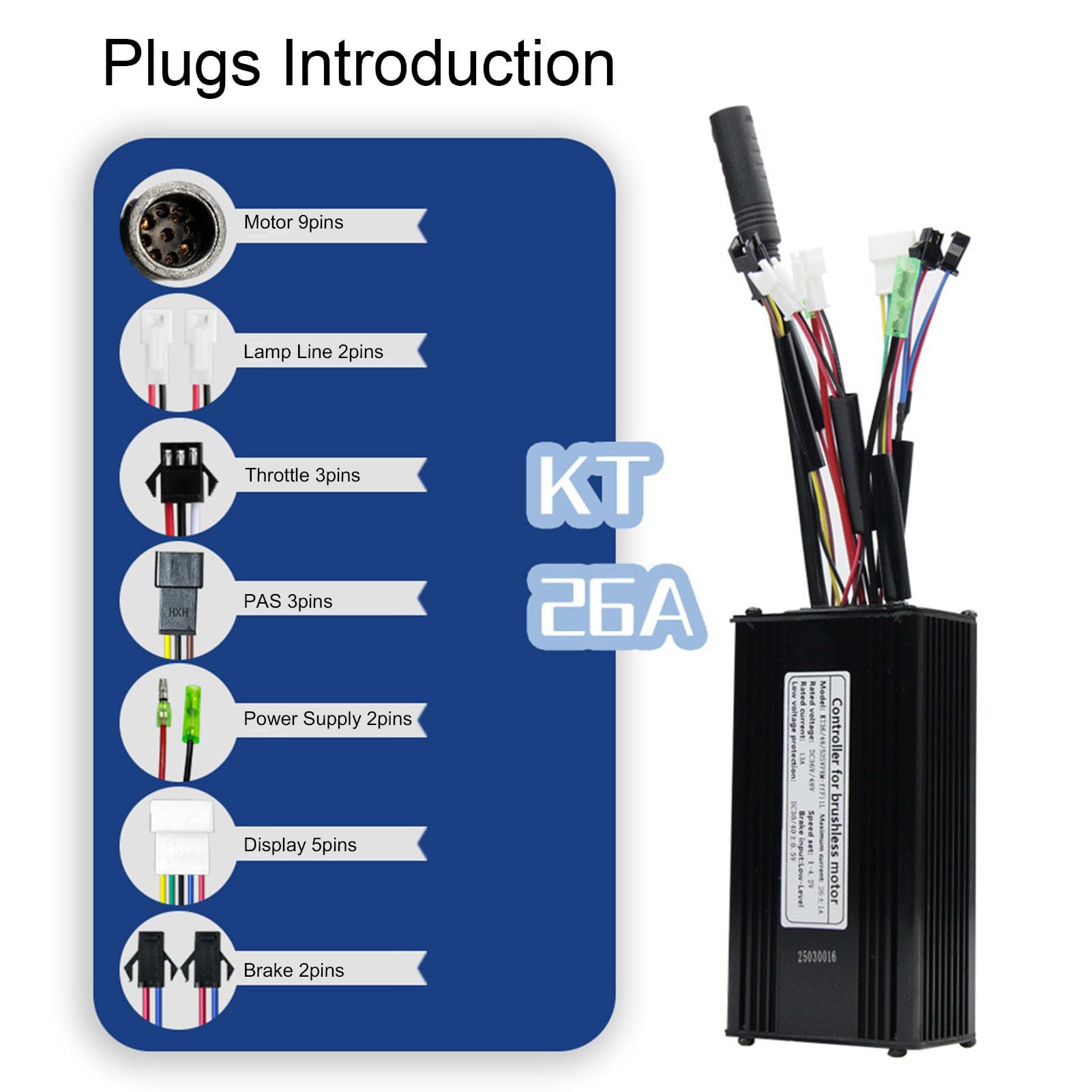 Buachois Contrôleur Moteur 9 Tubes 26A Onde sinusoïdale avec connecteur SM, pour Moteurs 36V 48V 52V 500W 750W, contrôleur vélo électrique Trottinette électrique