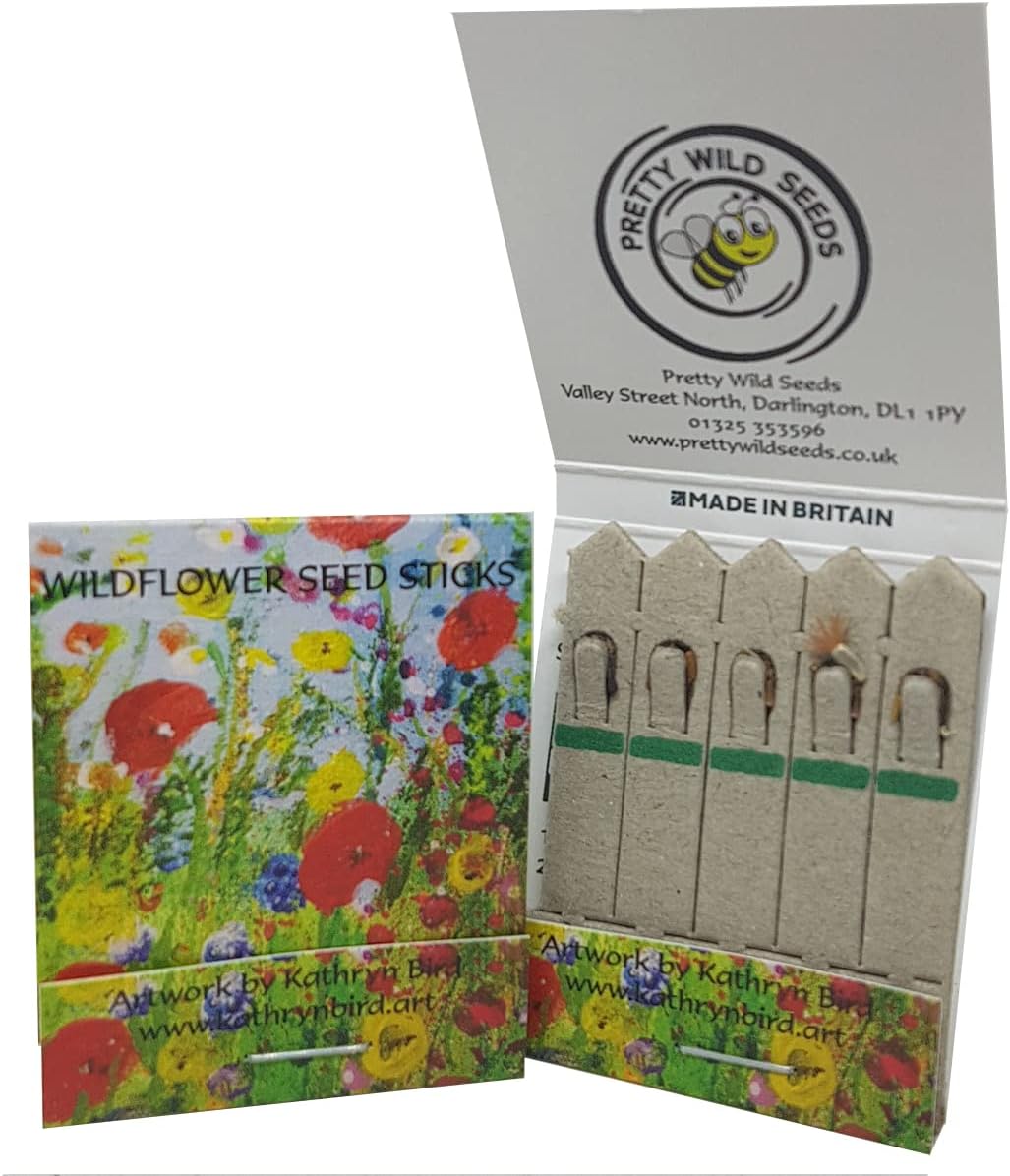 Wild Flower Seeds Sticks Kathryn Bird Painting Bee Sticks Save The Bees Weddings Funerals Favours Promotional Promo Birthdays Corporate Giveaways (20 Packets)