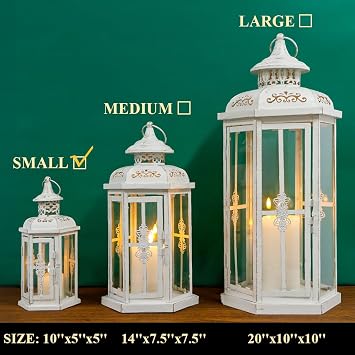 JHY DESIGN Candle Holder 25cm Height Antique Candle Lantern Stylish Indirect Lighting Candlestick Candle Lantern Indoor Outdoor Decoration for Garden, Room, Office, Bar, etc. White