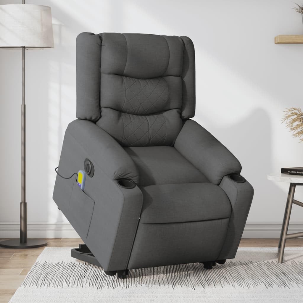 Sillón elevador eléctrico reclinable de tejido gris oscuro con 6 puntos de vibración y función de elevación automática, para personas mayores y adultos, cómoda, silla relax