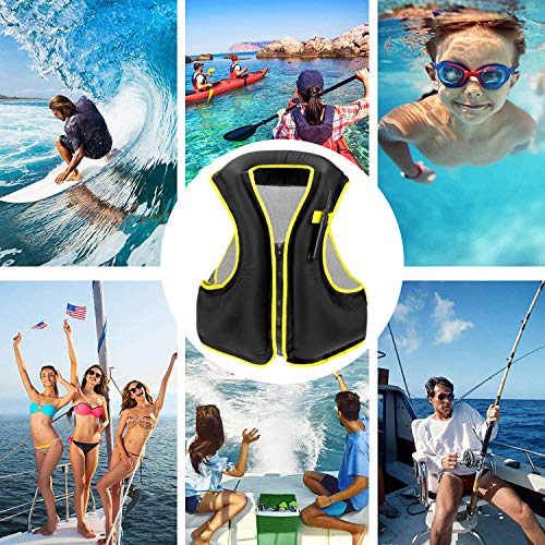 Rrtizan Inflatable Life Jacket Adult Swimming Vest for Snorkeling Suitable for 80-220 lbs (Black)