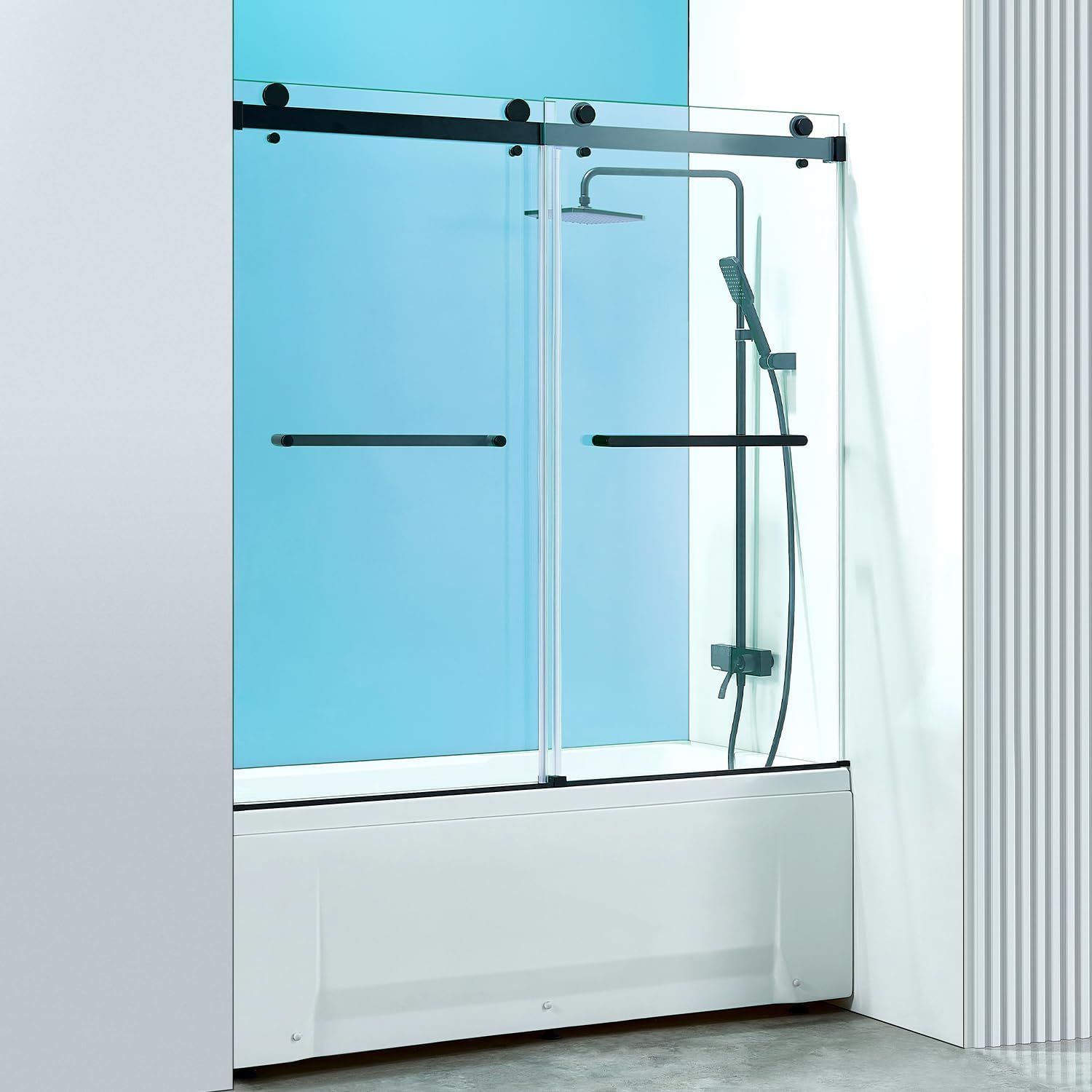 56-60" W x 76" H Frameless Double Sliding Shower Door, Frameless Shower Door, Shower Glass Door with 5/16" (8mm) Clear SGCC Tempered Glass, Stainless Steel Hardware (60"x76" Brushed Silver)