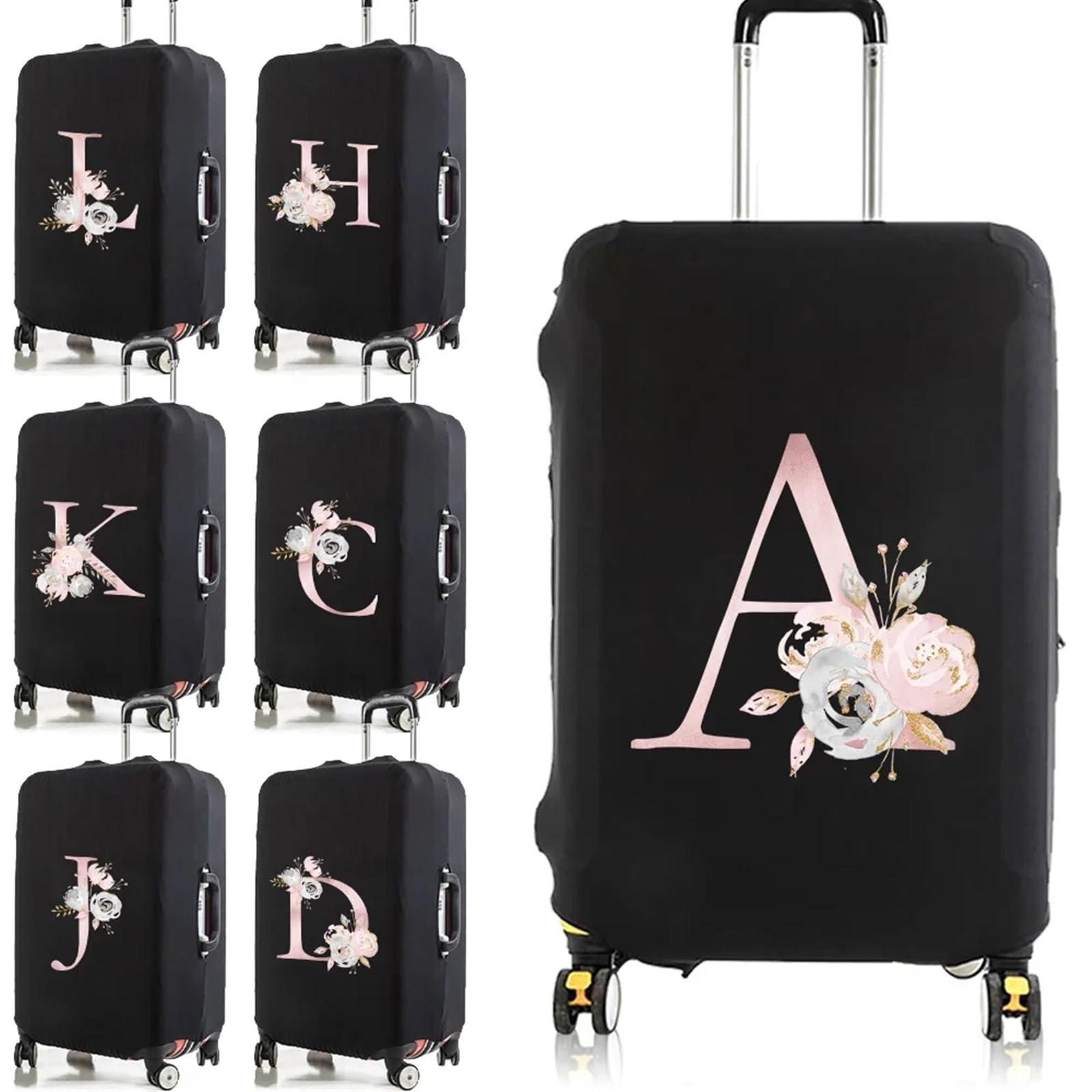 Gepäckabdeckung Mit Monogramm Rosa Blumen-Buchstabe, anwendbar auf 45,7–71,1 cm Koffer, Schutzhülle, elastischer Gepäckschutz, Trolley-Staubschutz, Reisezubehör Gepäckschutzhülle(8Pink Flower O,M)